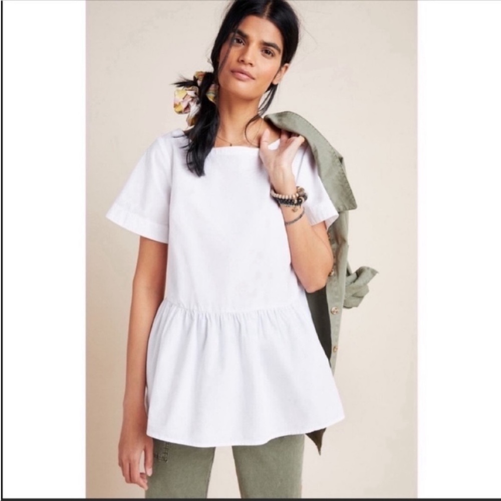 Anthropology White Maeve Peplum Top XS 100% cotton